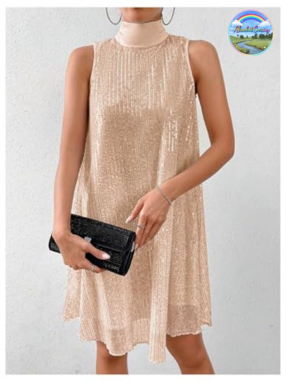 Sequin Sleeveless High Neck Bow Cocktail Dress Women's Party Sparkly Mini Dress - Picture 4 of 5